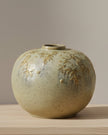 Ceramic Gisela Graham vase with olive vine detail and ball shape design, perfect for decorative floral arrangements.