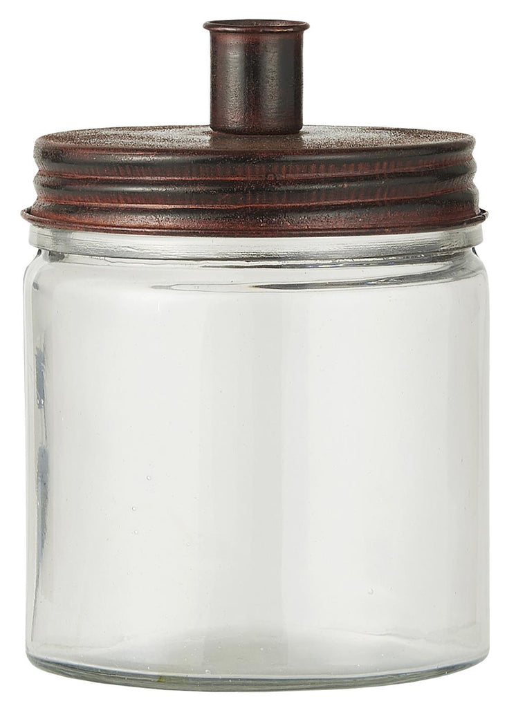 Glass And Metal Dinner Candle Storage Jar And Holders With Six White Candles - Lulu Loves Home - Candle Holders - Dinner