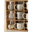 Glass Pumpkin Mug, clear pumpkin mugs displayed with ceramic mugs on shelves