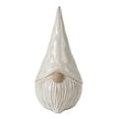 White glazed ceramic gonk full front studio view with textured beard and beige round nose