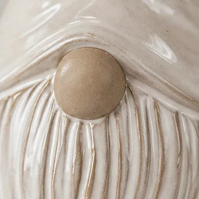 Close-up of Satchville white ceramic gonk showing cream nose and deep beard grooves