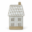 Unlit glazed ceramic house showing textured roof and natural-toned base on white