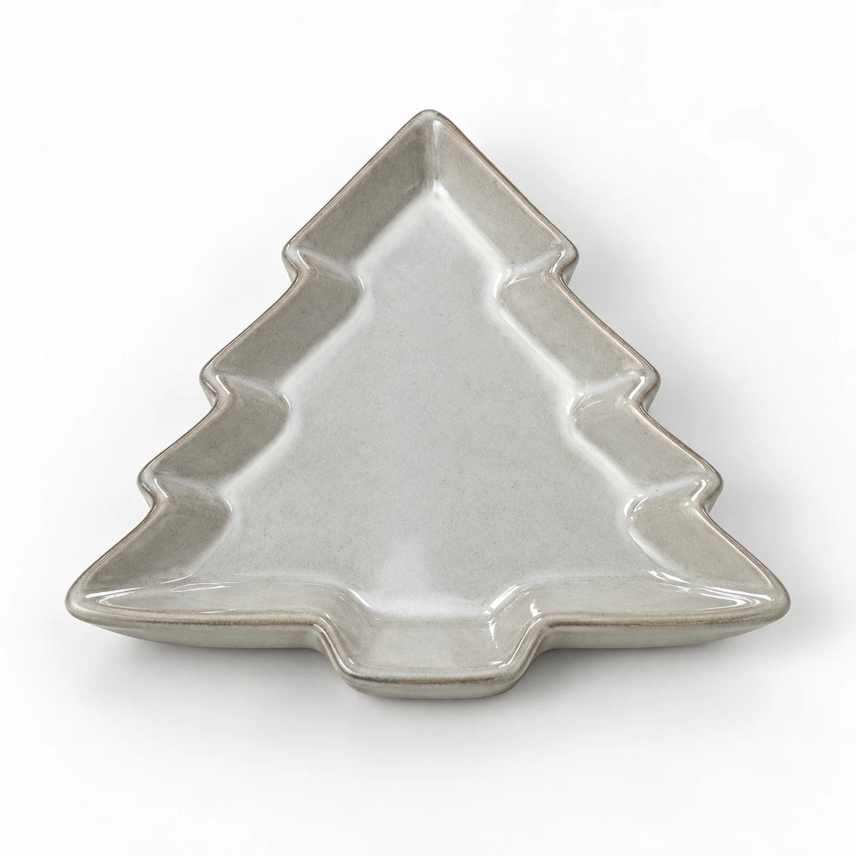 Glazed ceramic tree dish lying flat, shallow rim and glaze detail