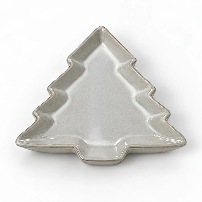 Glazed ceramic tree dish lying flat, shallow rim and glaze detail