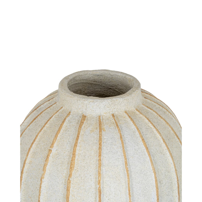Hill Interiors globe-striped decorative vase used as a stylish home decor piece with a rounded shape and colorful striped design.