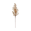 Gold berry stem with clustered metallic berries and a brown stem against white.