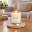 Small gold Frankincense and Myrrh candle by Heaven Scent Incense Ltd, styled in a living room setting.