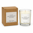 Small gold Frankincense and Myrrh candle by Heaven Scent Incense Ltd, featuring a gold-colored wax finish and a wick at the center.