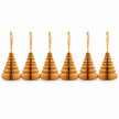 Complete set of six gold hanging paper trees with matching ribbons on white.