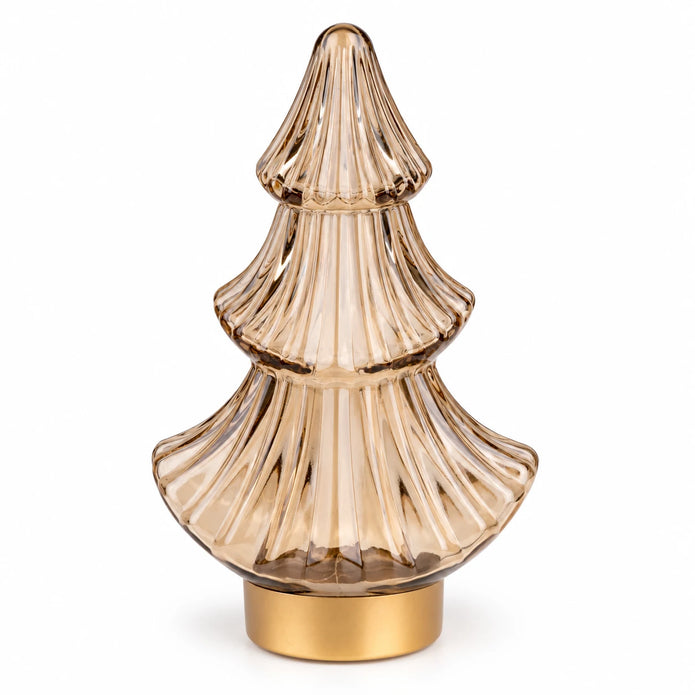 Gold LED Christmas tree lamp by Candlelight Products Ltd, illuminated with bright white lights, perfect for holiday decor.