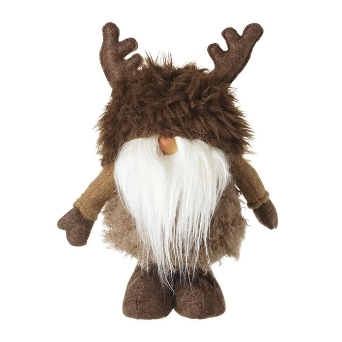 Gonk with fur hat brown antlers and long white beard full product on white studio background