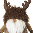 Close-up of brown faux fur antler hat and long white beard on Christmas gonk