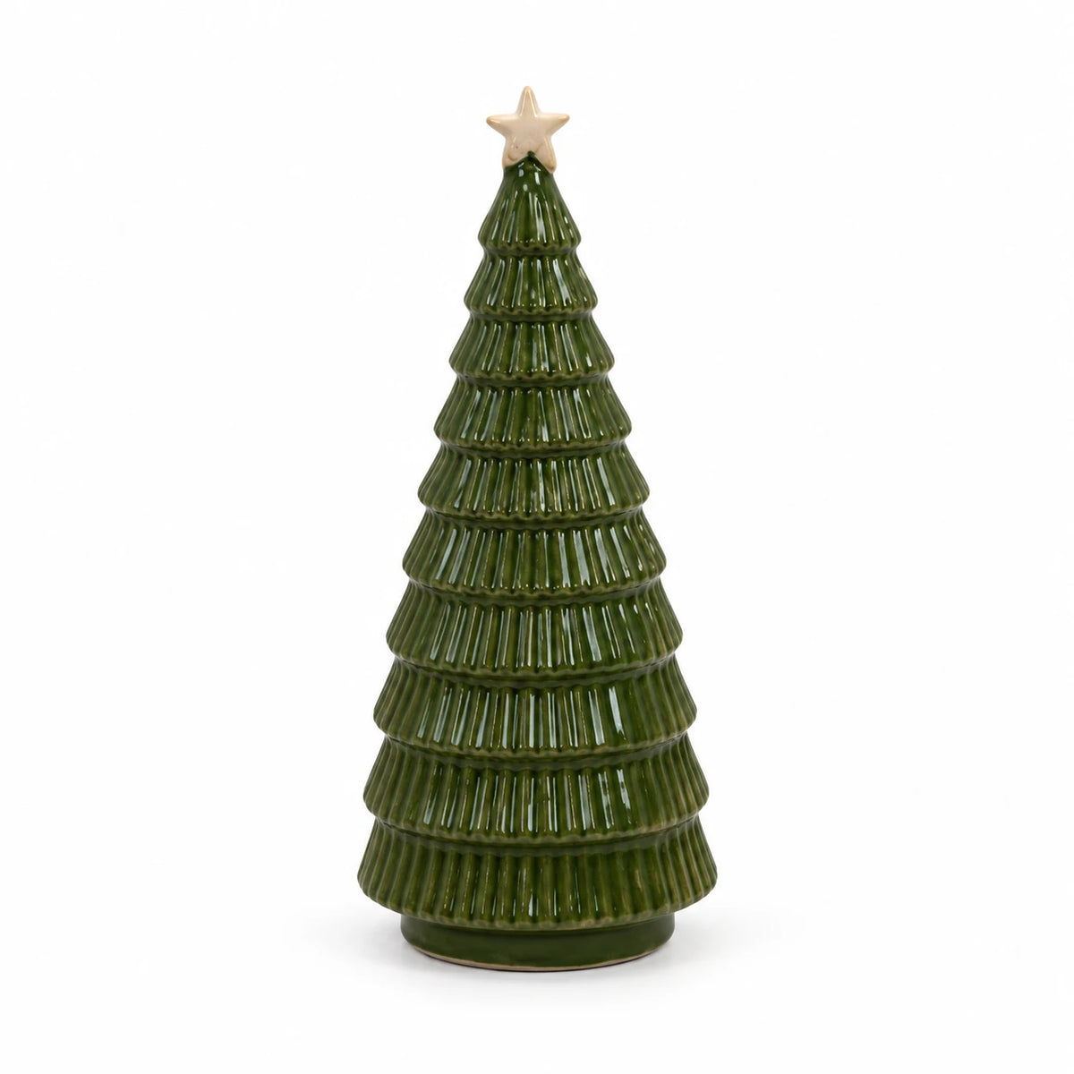 Satchville green ceramic Christmas tree, 20cm, photographed against a white studio background