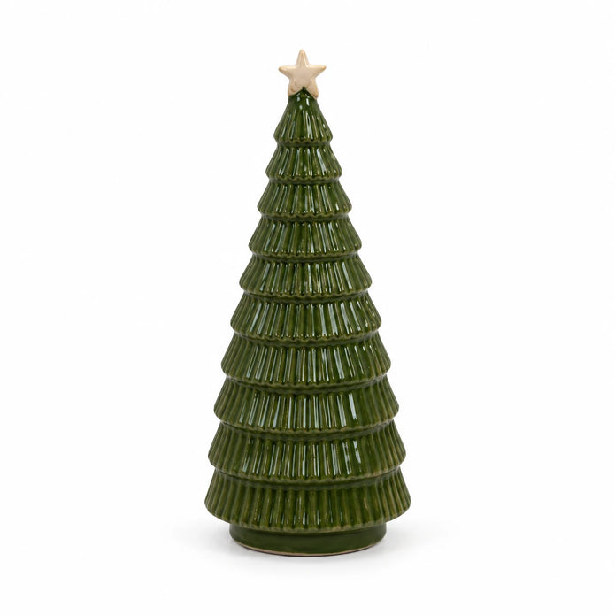 Satchville green ceramic Christmas tree, 20cm, photographed against a white studio background