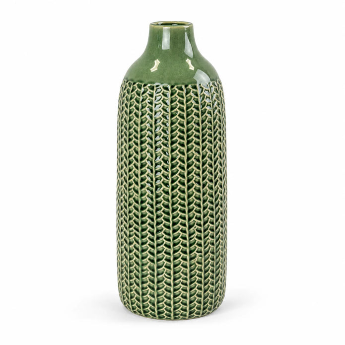 medium green ceramic vase complete and empty on a white background