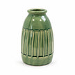 Medium green ceramic vase empty and alone on pure white seamless background.