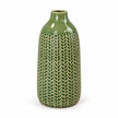 small green ceramic vase complete and empty on a white background
