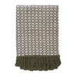 Olive Green Diamond Weave Cotton Throw Blanket, folded olive and cream diamond-patterned throw with fringe