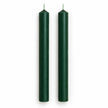 Set of two 8-inch green dinner candles, full-length unlit studio view on white.