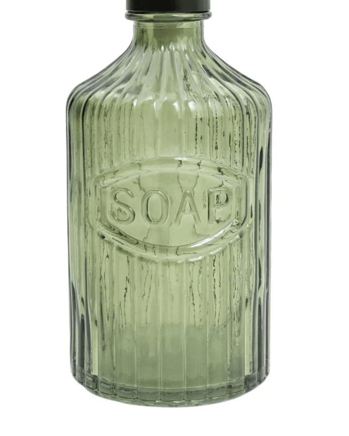 Green Ribbed Glass Soap Dispenser Bottle - “Soap” - Home DecorHome Decor - Lulu Loves Home