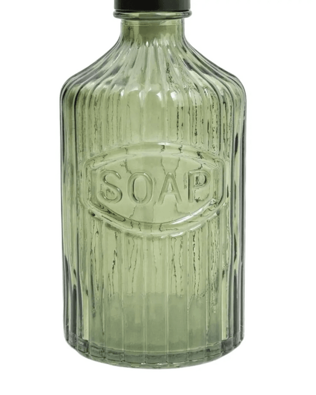 Green Ribbed Glass Soap Dispenser Bottle - “Soap” - Home DecorHome Decor - Lulu Loves Home