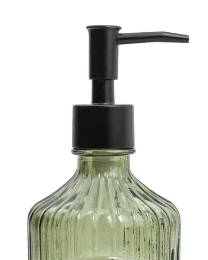 Green Ribbed Glass Soap Dispenser Bottle - “Soap” - Home DecorHome Decor - Lulu Loves Home