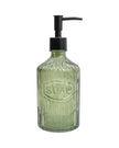 Green Ribbed Glass Soap Dispenser Bottle - “Soap” - Home DecorHome Decor - Lulu Loves Home