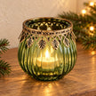Green ribbed glass tea light candle holder by Originals International Ltd