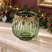 Green ribbed glass tea light candle holder by Originals International Ltd