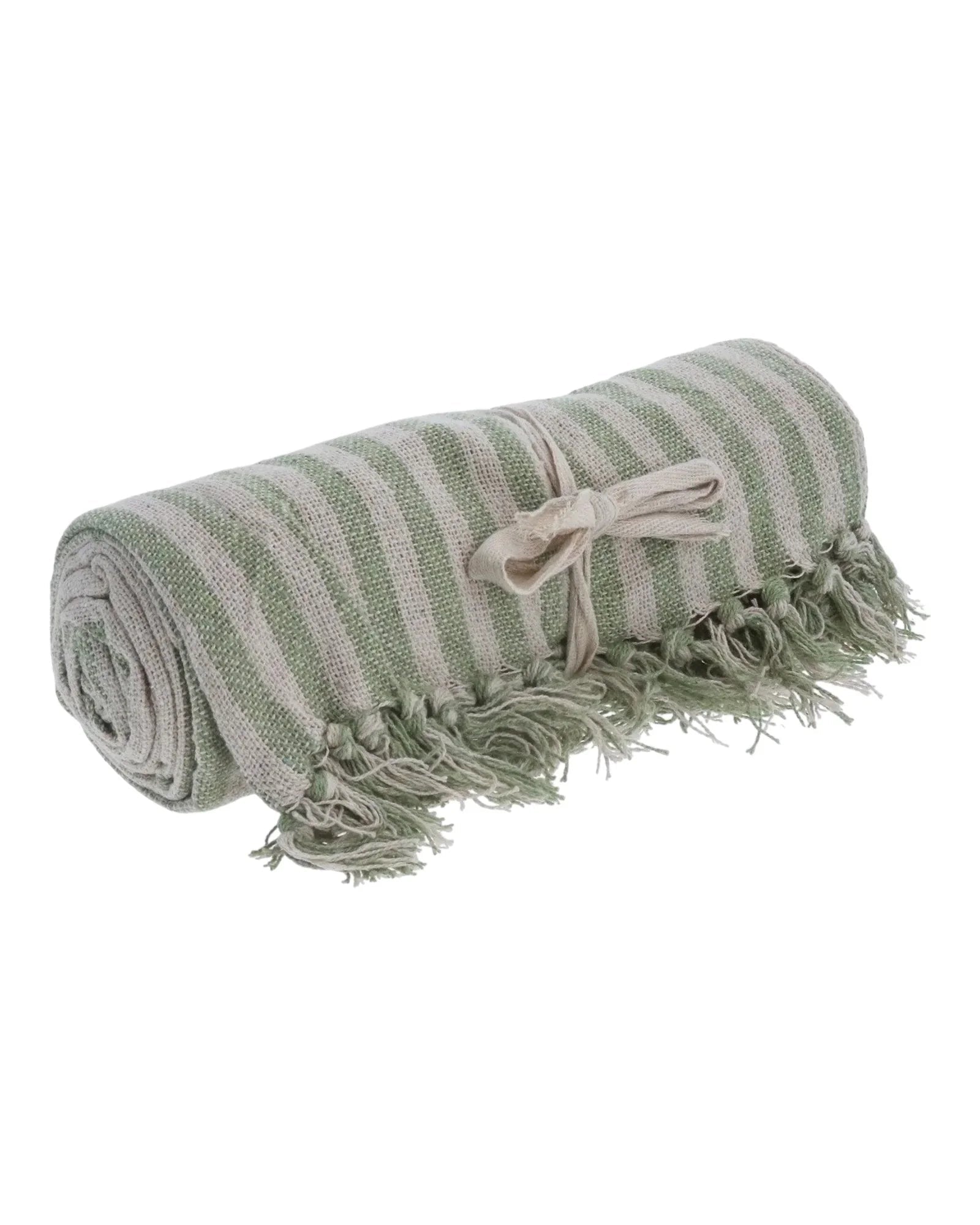Green Woven Stripe Cotton Throw - Soft FurnishingsSoft Furnishings - Lulu Loves Home