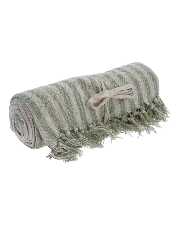 Green Woven Stripe Cotton Throw - Soft FurnishingsSoft Furnishings - Lulu Loves Home