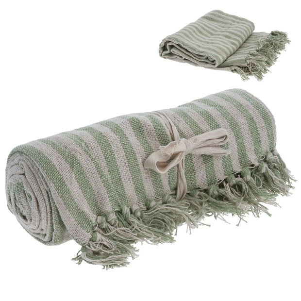 Green Woven Stripe Cotton Throw - Soft FurnishingsSoft Furnishings - Lulu Loves Home
