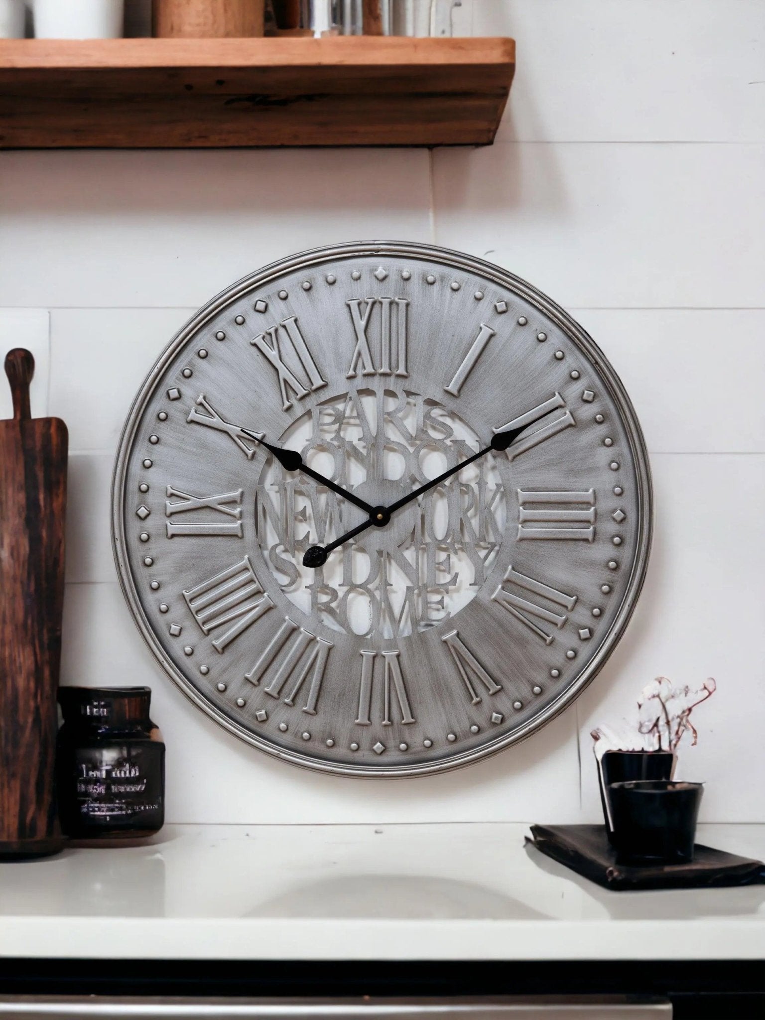 Grey Metal Wall Clock - ClocksClocks - Lulu Loves Home