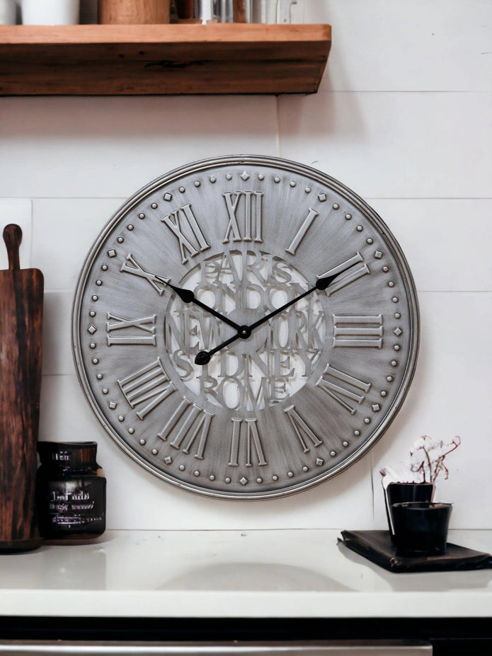 Grey Metal Wall Clock - ClocksClocks - Lulu Loves Home