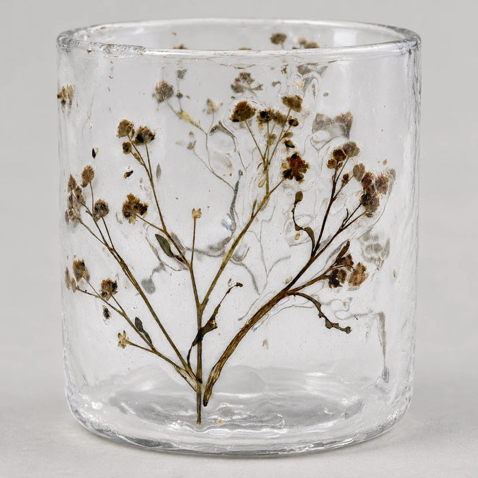 Decorative Gypsophelia glass candle holder with botanical design, ideal for Christmas by Ancient Wisdom.