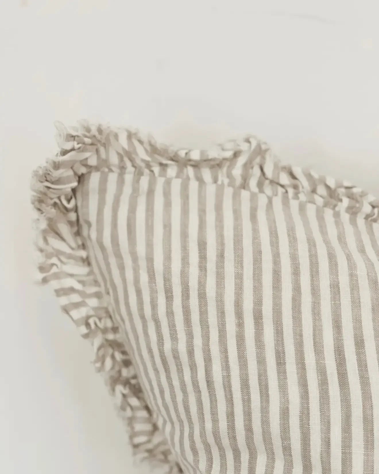 Hallie Beige And White Ruffle Neutral Pinstripe Luxury Cotton Blend Cushion Cover - Soft FurnishingsSoft Furnishings - Lulu Loves Home