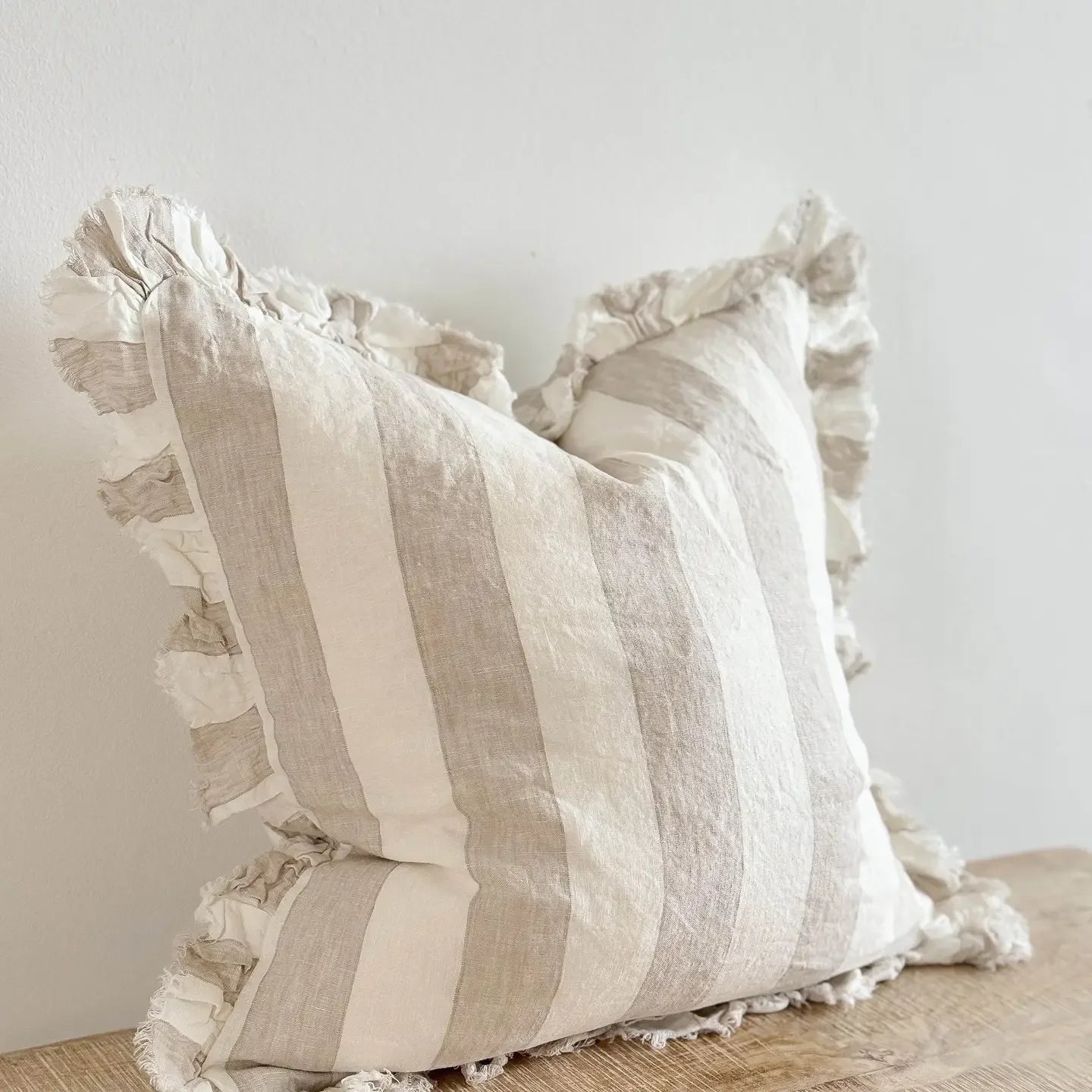 Hallie Beige And White Wide Stripe Cotton Blend Cushion Cover - Soft FurnishingsSoft Furnishings - Lulu Loves Home