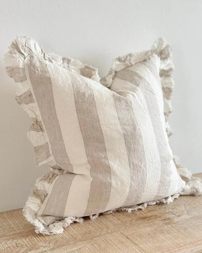 Hallie Beige And White Wide Stripe Cotton Blend Cushion Cover - Soft FurnishingsSoft Furnishings - Lulu Loves Home