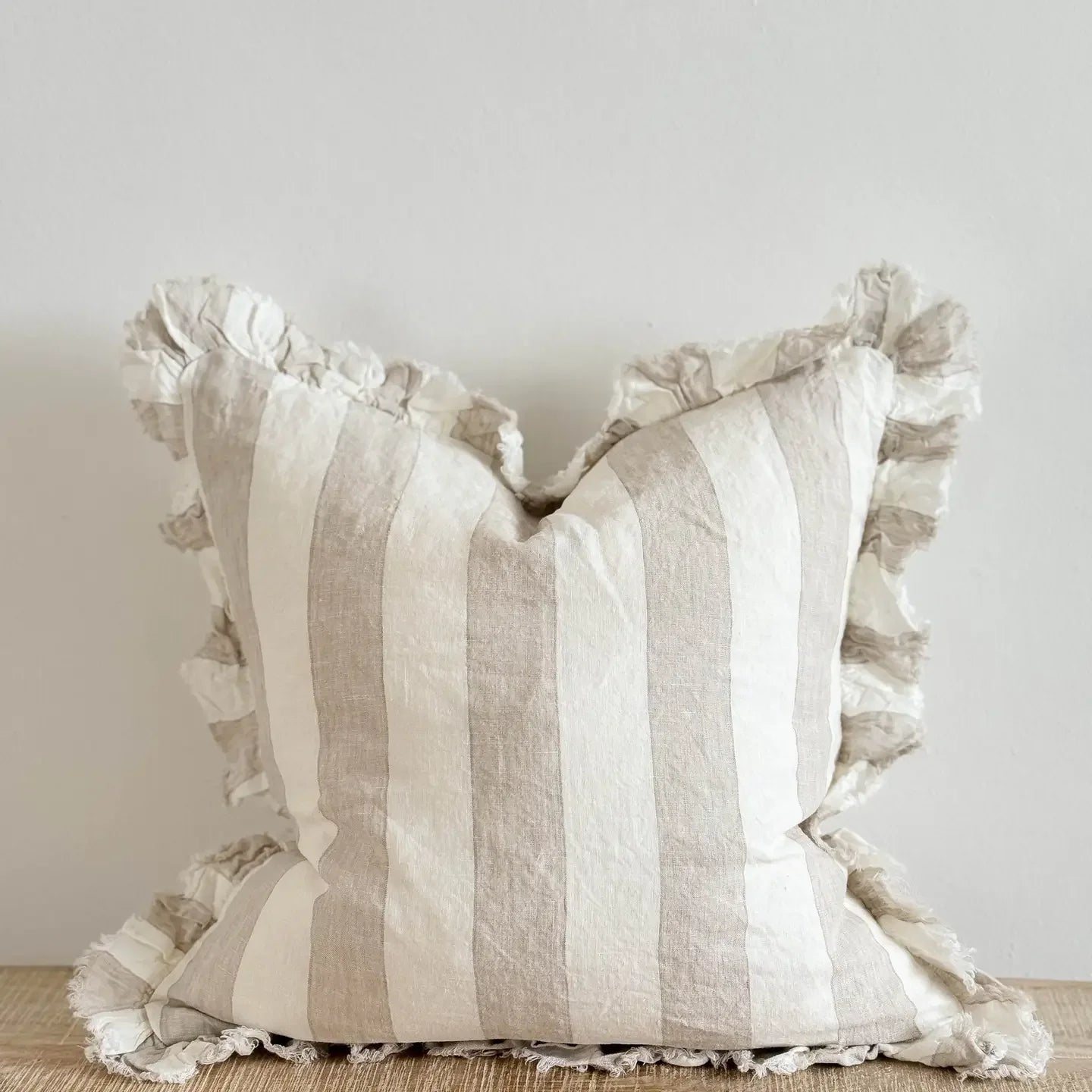 Hallie Beige And White Wide Stripe Cotton Blend Cushion Cover - Soft FurnishingsSoft Furnishings - Lulu Loves Home