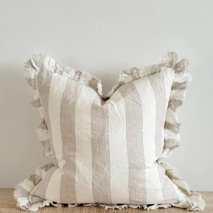 Hallie Beige And White Wide Stripe Cotton Blend Cushion Cover - Soft FurnishingsSoft Furnishings - Lulu Loves Home