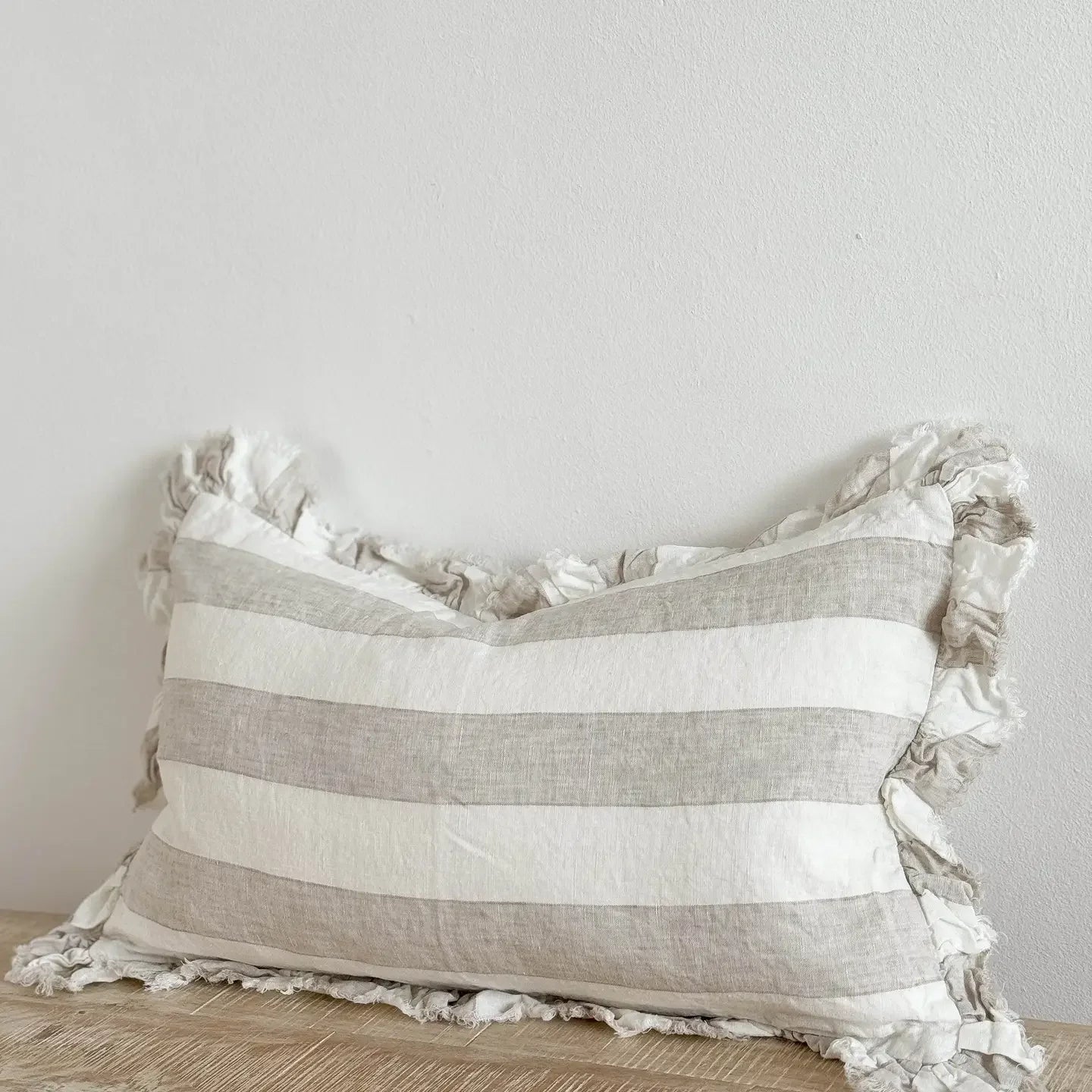 Hallie Beige And White Wide Stripe Cotton Blend Cushion Cover - Soft FurnishingsSoft Furnishings - Lulu Loves Home
