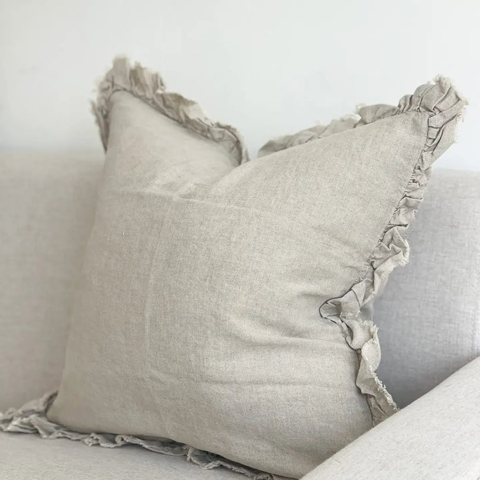 Hallie Beige Linen Ruffled Edge Cushion Cover - Soft FurnishingsSoft Furnishings - Lulu Loves Home