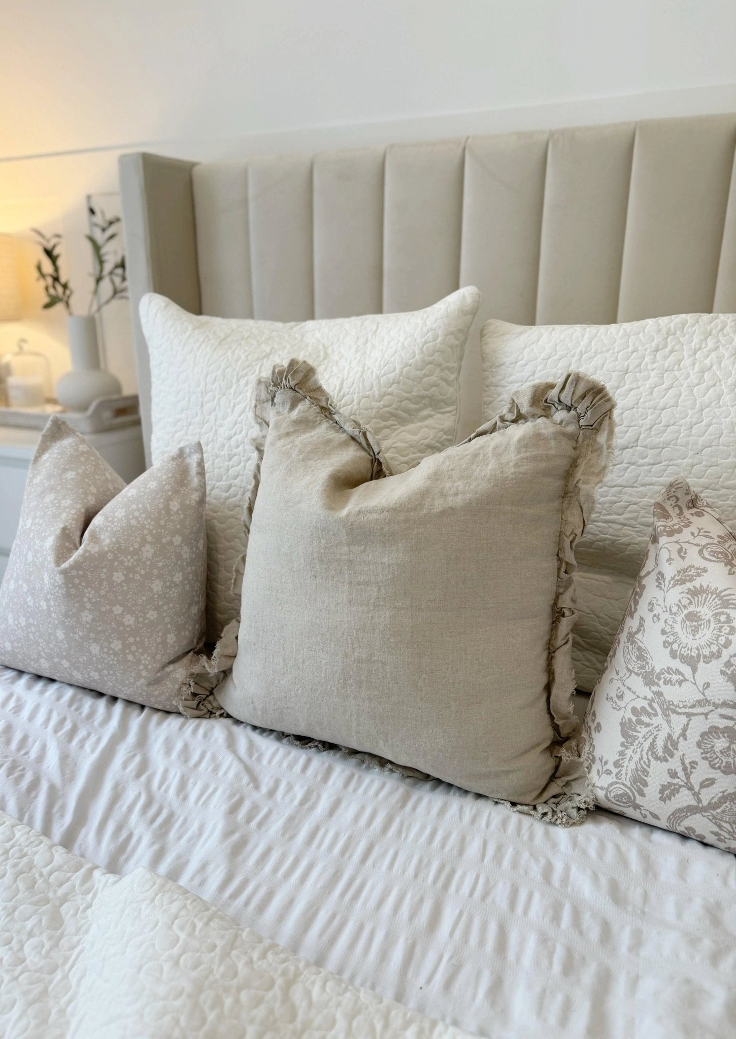 Hallie Beige Linen Ruffled Edge Cushion Cover - Soft FurnishingsSoft Furnishings - Lulu Loves Home