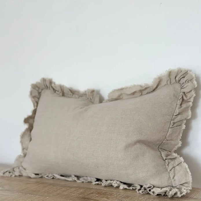 Hallie Beige Linen Ruffled Edge Cushion Cover - Soft FurnishingsSoft Furnishings - Lulu Loves Home