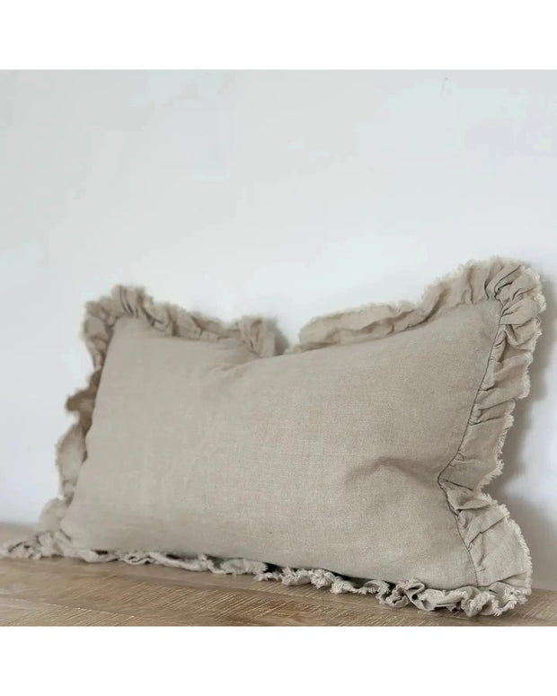 Hallie Beige Linen Ruffled Edge Cushion Cover - Soft FurnishingsSoft Furnishings - Lulu Loves Home