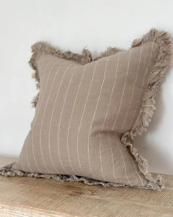 Hallie Beige Narrow Stripe Cotton Blend Cushion Cover - Soft FurnishingsSoft Furnishings - Lulu Loves Home