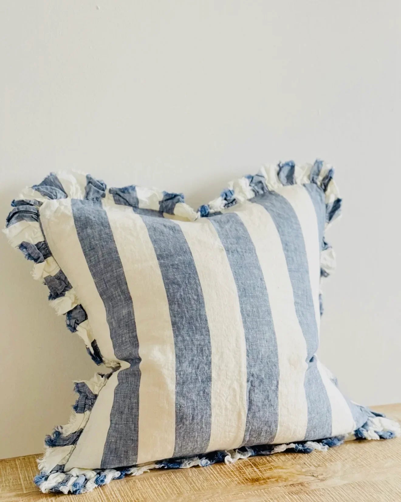 Hallie Blue And White Wide Stripe Luxury Cotton Blend Cushion Cover - 45cm x 45cm - Soft FurnishingsSoft Furnishings - Lulu Loves Home