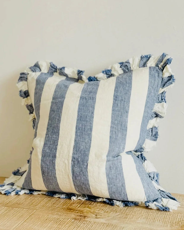 Hallie Blue And White Wide Stripe Luxury Cotton Blend Cushion Cover - 45cm x 45cm - Soft FurnishingsSoft Furnishings - Lulu Loves Home