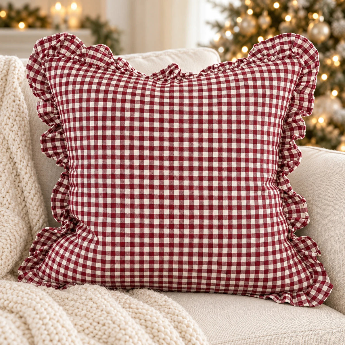 Hallie burgundy square gingham cushion cover by Ellenvale Trade