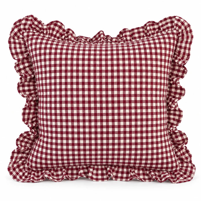 Hallie burgundy square gingham cushion cover by Ellenvale Trade